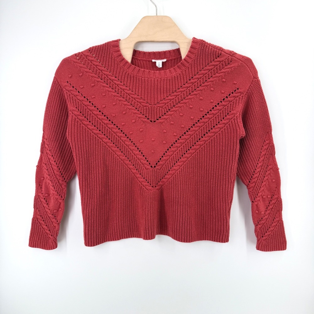 Tribal Jeans Pointelle Bobble Knit Sweater Size M Cotton Blend Mauve Boho Chic